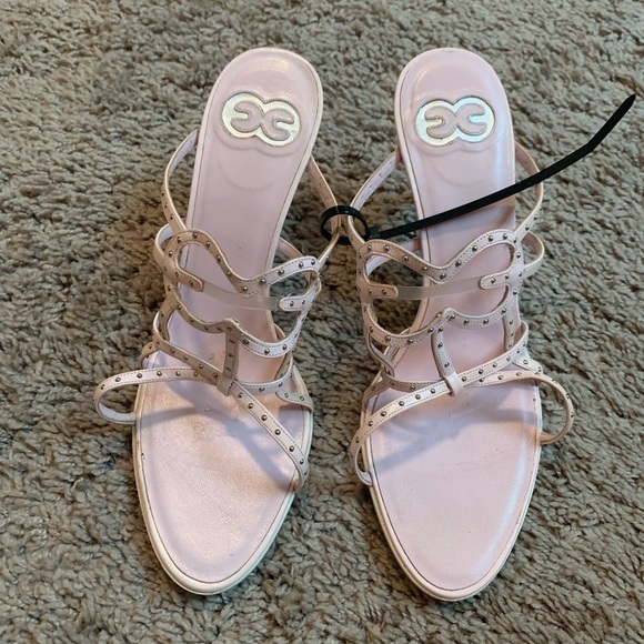 Escada Shoes - Escada Pink Leather Strapy Studded Heels